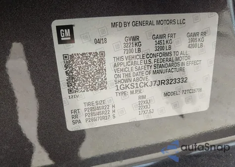 2018 GMC Yukon Denali from USA, damaged, VIN 1GKS1CKJ7JR323332